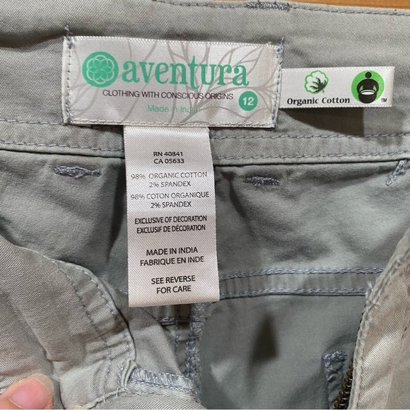 Aventura SZ 12 Sage Green Cropped Pant 100% Organic Fair Trade Certified Hiking - Picture 6 of 16